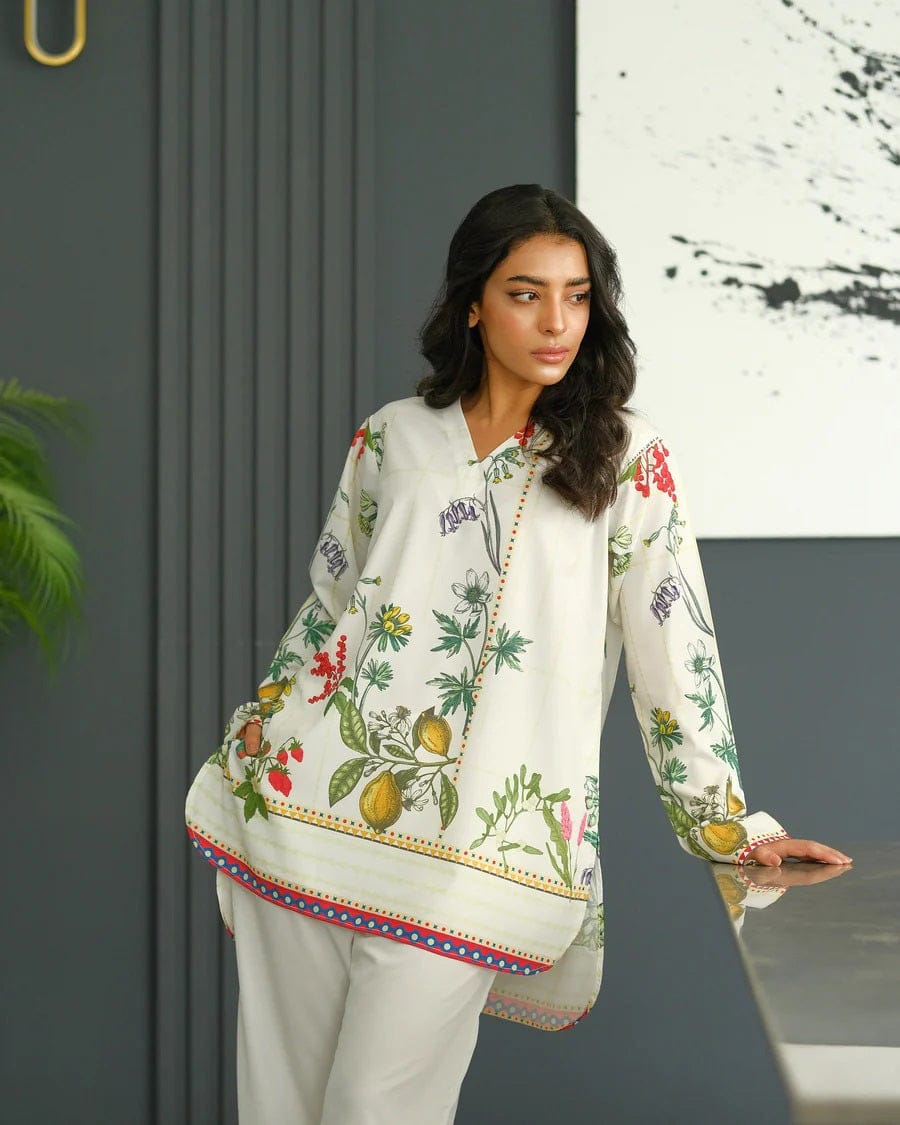 Aadesh Fashion Paris Off-White Citrus Lemon Rayon Printed Designer Co-ord Set