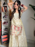 Off-White Chinnon Gharara Suit Set – 3-Piece Multi-Color 5mm Zari Embroidered Festive Suit