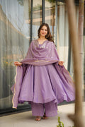 Aadesh Fashion Bina Lavender Pastel Chinon Silk Flared Anarkali Gown Set with Dupatta