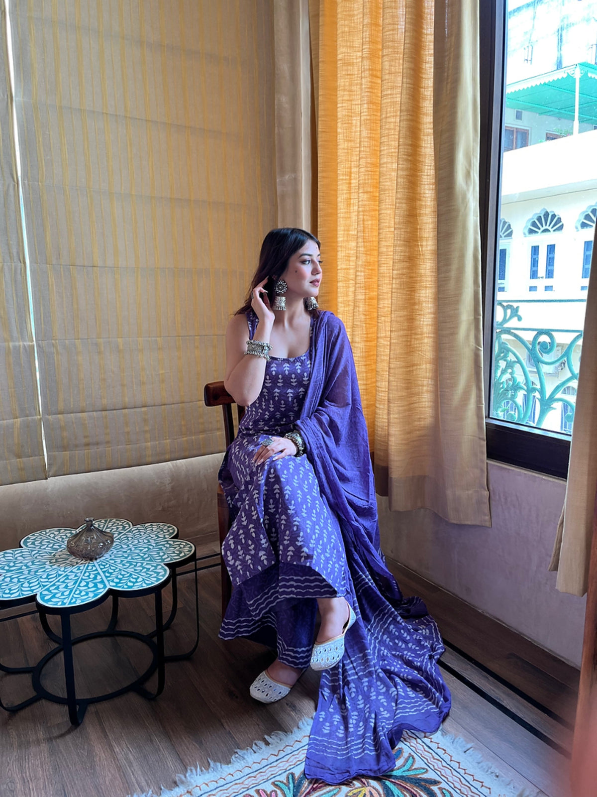 Aadesh Fashion Royal Purple Sleeveless Rayon Slub Kurti Sharara Set with Chanderi Dupatta