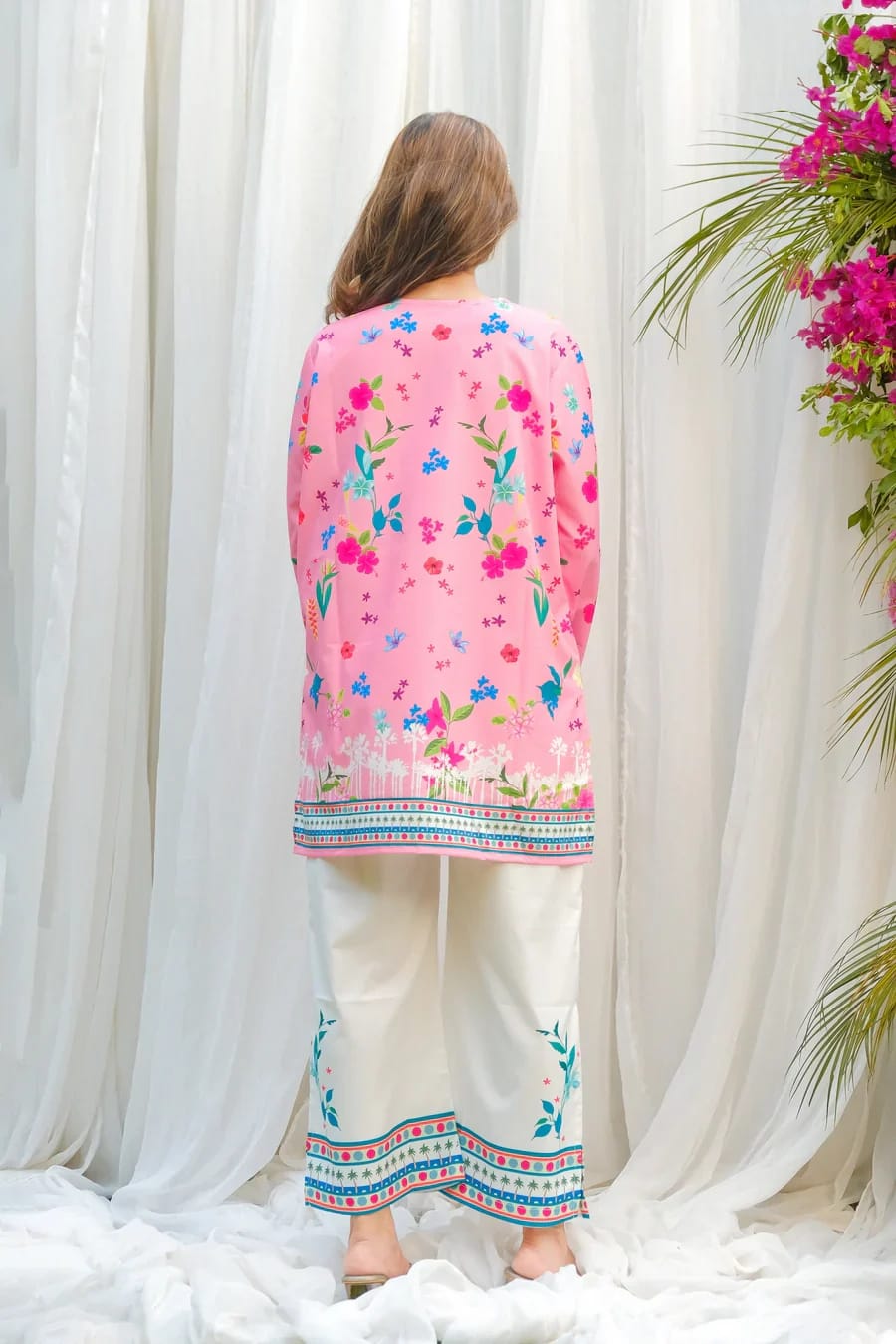 Aadesh Fashion Paris Candy Pink & White Floral Rayon Printed Co-ord Set