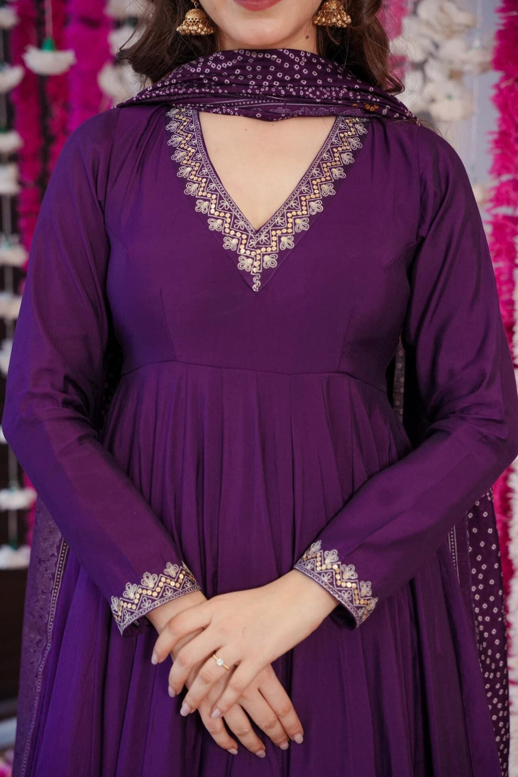 Aadesh Fashion Muskan Wine Deep Purple Silk Anarkali Kurti Palazzo Set with Bandhani Dupatta