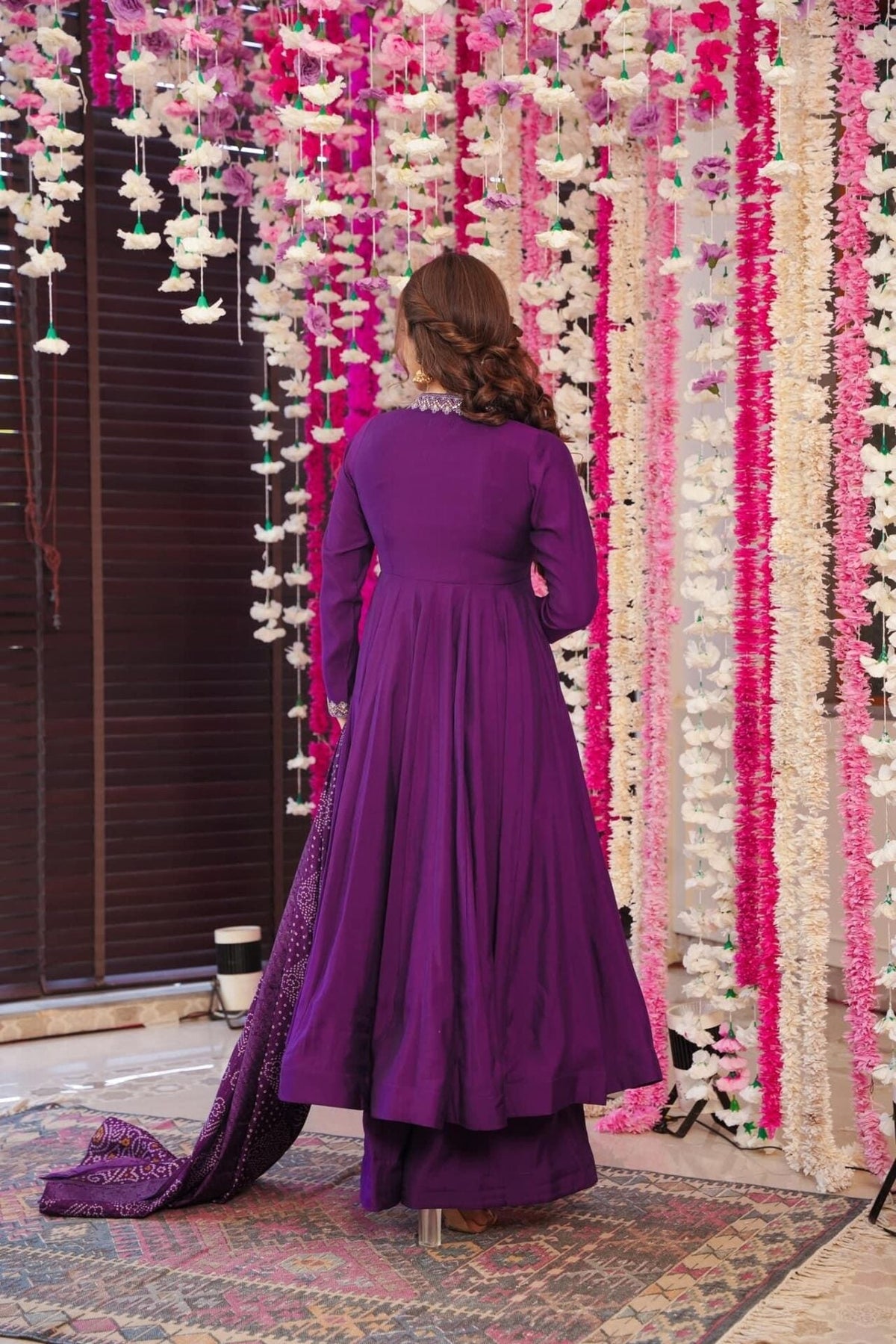 Aadesh Fashion Muskan Wine Deep Purple Silk Anarkali Kurti Palazzo Set with Bandhani Dupatta