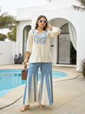 Aadesh Fashion Ivory White Short Kurti with Blue Kali Flared Palazzo Set
