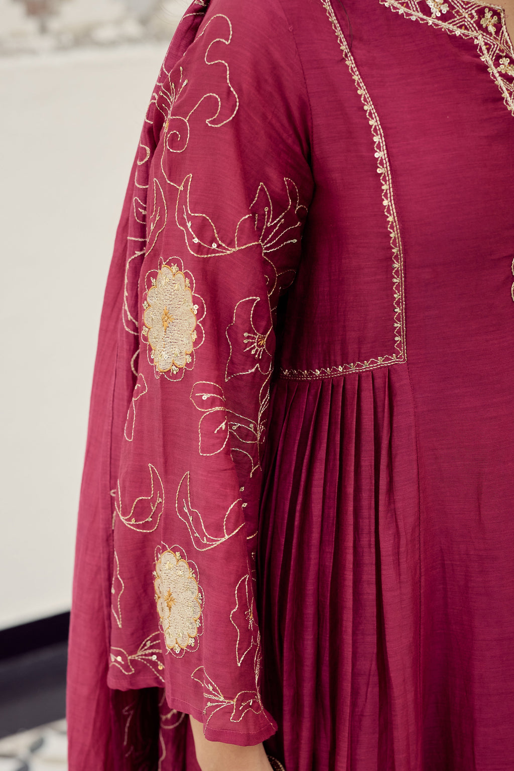 herry Pink Muslin Flared Anarkali Kurta Set – 3-Piece Royal Medallion Embroidered Suit with Muslin Dupatta