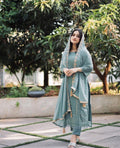 Aadesh Fashion Ravina Sky Blue Georgette Embroidered Kurti Pant Set with Dupatta
