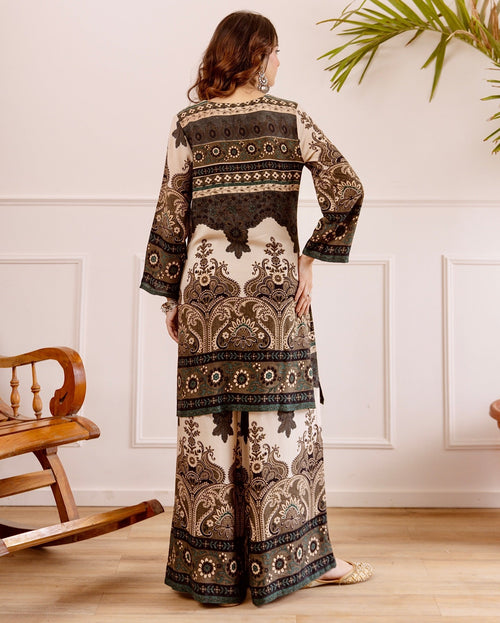 Aadesh Fashion Charcoal Black Digital Paisley Designer Cotton Co-ord For Women