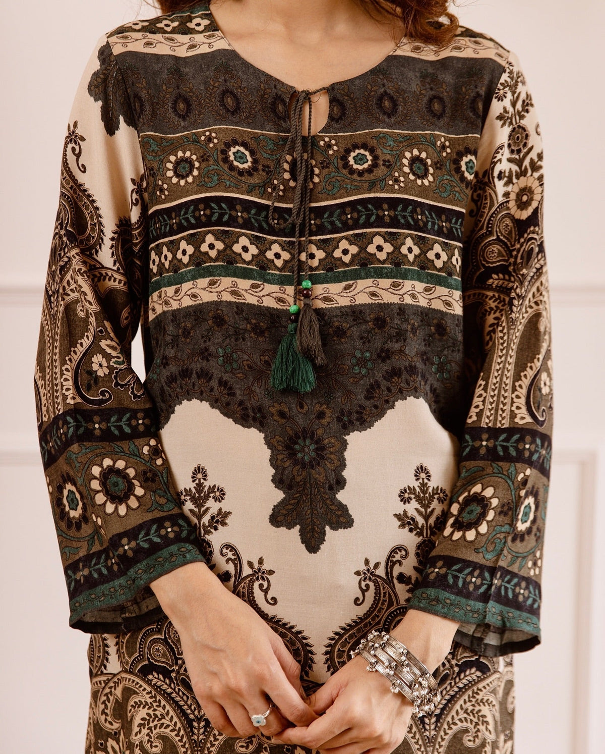 Aadesh Fashion Charcoal Black Digital Paisley Designer Cotton Co-ord For Women