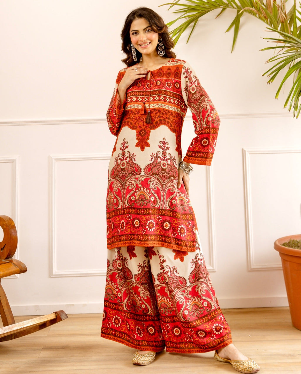 Aadesh Fashion Charcoal Black Digital Paisley Designer Cotton Co-ord For Women
