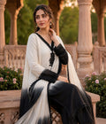 Aadesh Fashion Off-White & Black Crepe Silk Ombre Kurti Pant Set with Georgette Dupatta