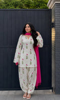 Bohemian Floral Print Cotton Cambric Short Kurti Patiala Suit Set with Chanderi Dupatta – 3-Piece Back Lace-Up Co-ord Set