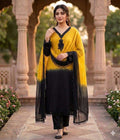 Aadesh Fashion Padma Yellow & Black Crepe Silk Ombre Kurti Pant Set with Georgette Dupatta
