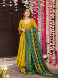 Aadesh Fashion Muskan Mustard Yellow PV Chanderi Silk Flared Anarkali Suit Set