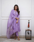 Aadesh Fashion Vibhuti Lavender Rayon Slub Kurti Pant Set With Chanderi Dupatta