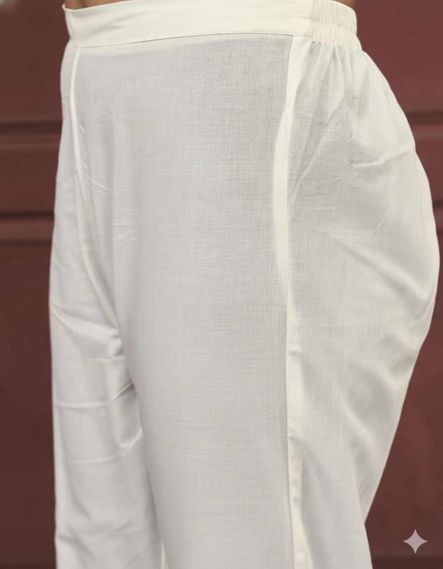 Aadesh Fashion Imali Rayon Slub Keyhole Neck Kurti Pant Set with Organza Dupatta