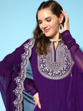 Aadesh Fashion Deep Purple Faux Georgette Embroidered Sharara Suit Set
